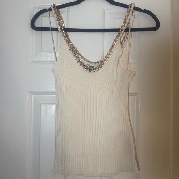 Zara Elegant Cream Chain Strap Top - Picture 9 of 12